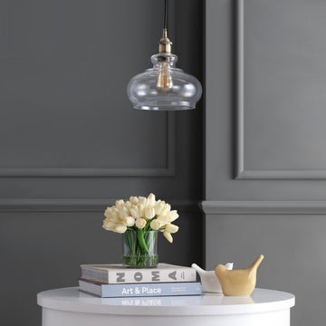 Wyatt 9.5" Adjustable Drop Pharmacy Metal/Glass LED Pendant - JONATHAN Y